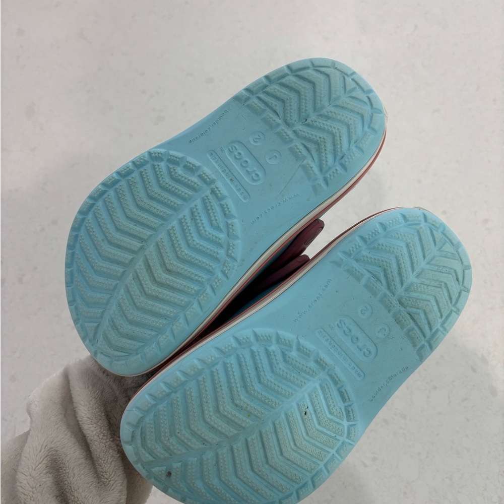 CROCS Kids Aqua Blue Pink Strap Clog Water Shoes - Picture 13 of 13